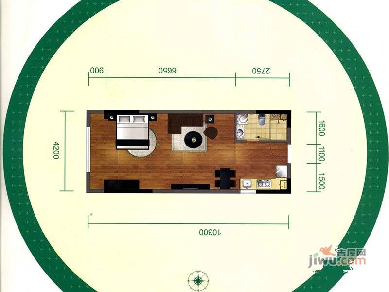 筑石银座1室1厅1卫53.8㎡户型图