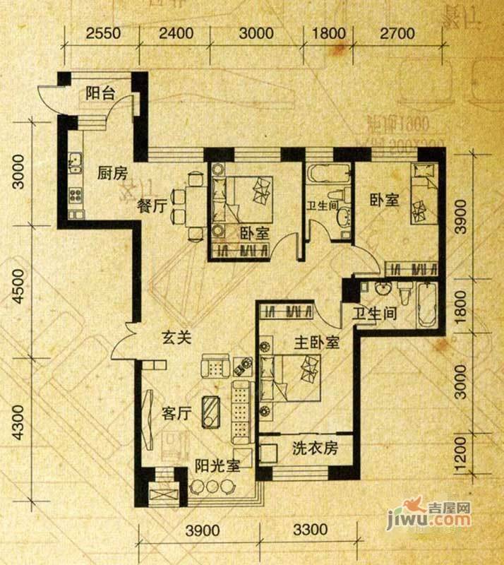 伯爵盛世纪3室2厅2卫129㎡户型图