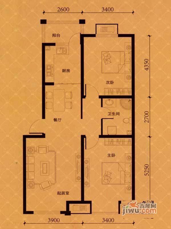 枫叶山庄2室2厅1卫户型图