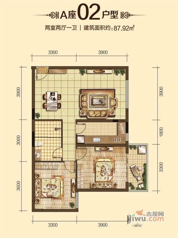 六合居西花苑3室2厅2卫108.7㎡户型图