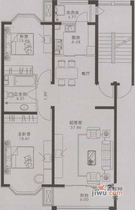 星岛假日2室2厅1卫96.3㎡户型图