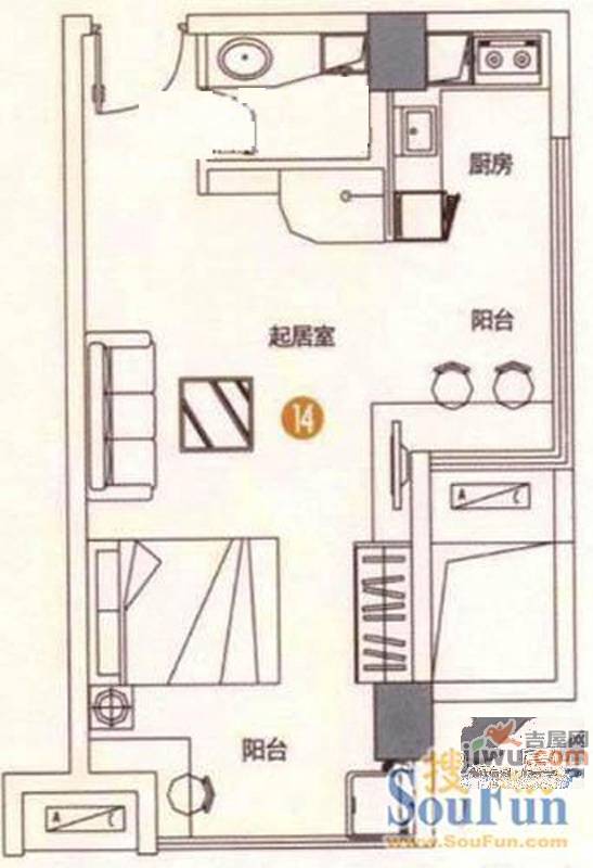 印象天心1室0厅1卫46.1㎡户型图