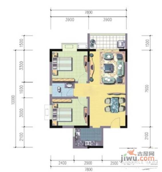 时代星城2室2厅1卫91㎡户型图