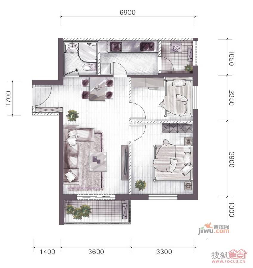 宁乡蓝色港湾2室2厅1卫户型图