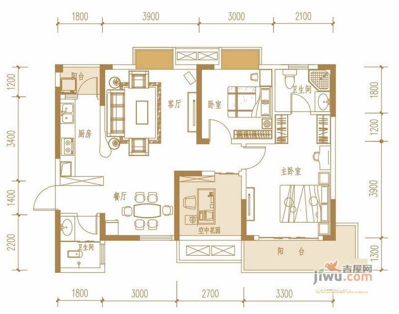 城郊涉外桃源3室2厅2卫97㎡户型图