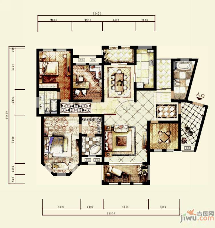 中隆国际御玺3室3厅3卫218.1㎡户型图