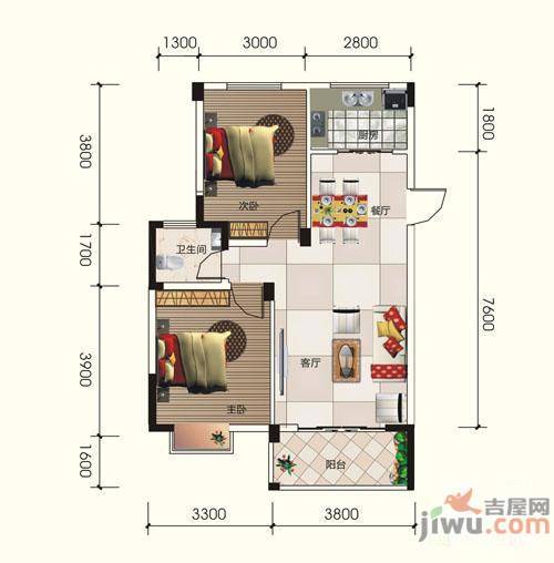 可可小城2室2厅1卫82.5㎡户型图