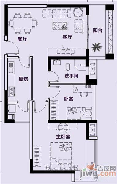 极目楚天2室2厅2卫89.5㎡户型图