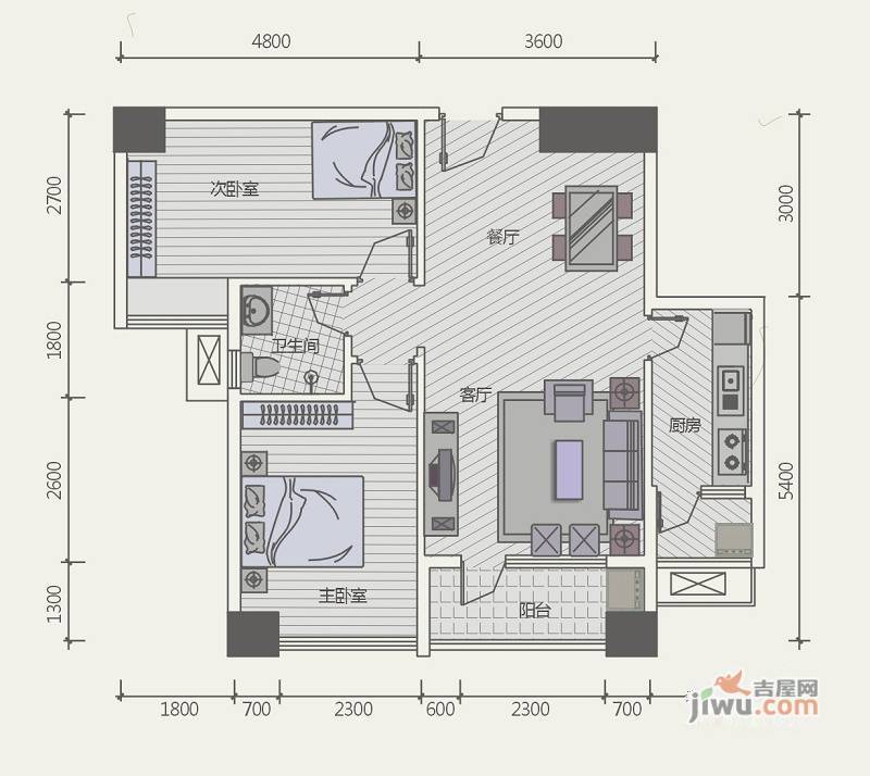 极目楚天2室2厅1卫77.5㎡户型图