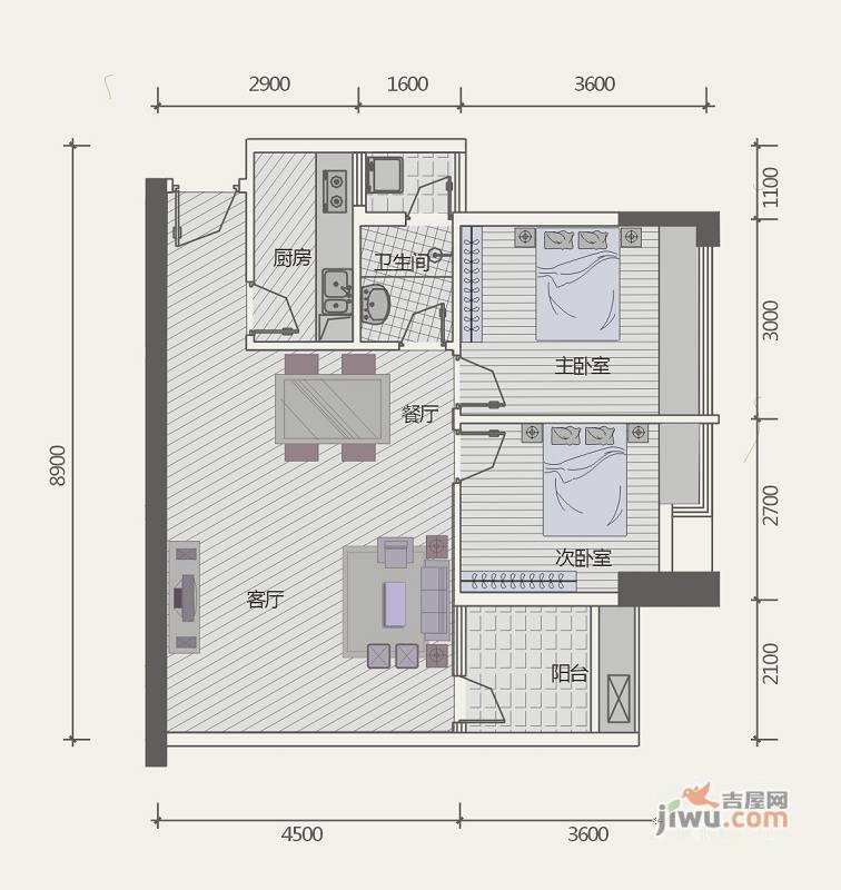 极目楚天2室2厅1卫76.1㎡户型图