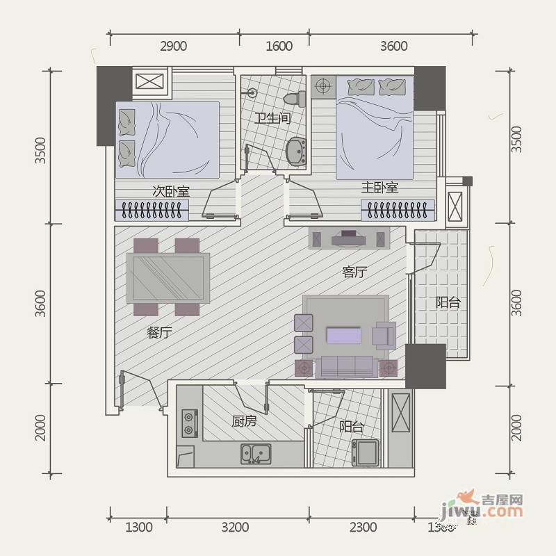 极目楚天2室2厅1卫79.1㎡户型图