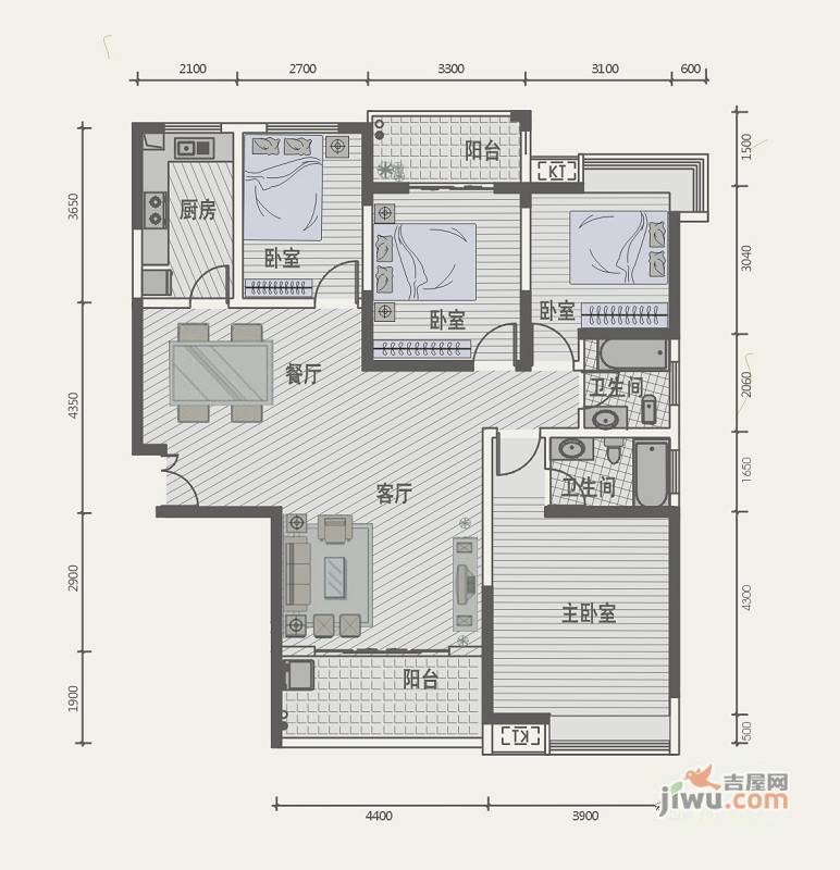 极目楚天4室2厅2卫142.3㎡户型图