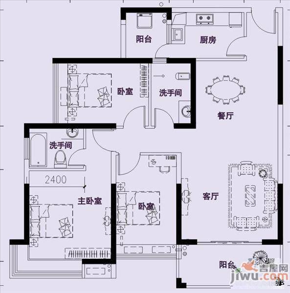 极目楚天2室2厅2卫89.5㎡户型图