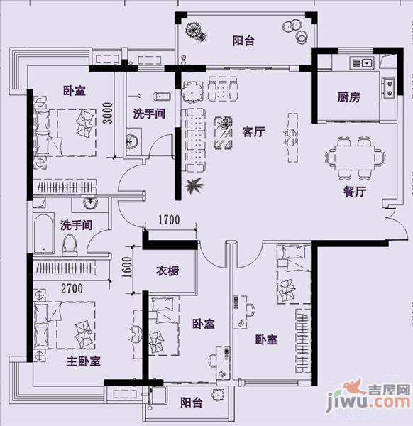 极目楚天2室2厅2卫89.5㎡户型图