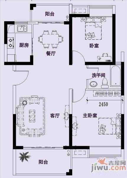 极目楚天2室2厅2卫89.5㎡户型图