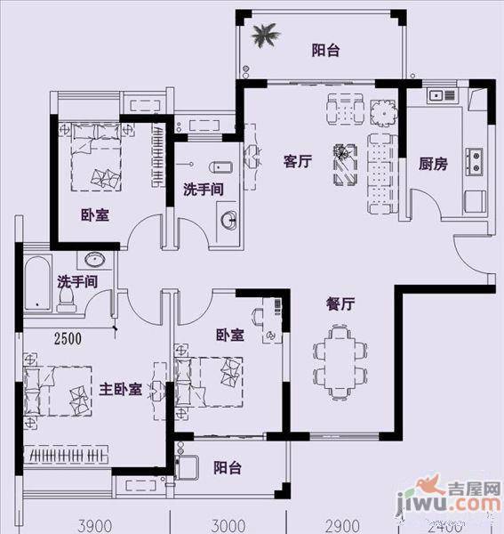 极目楚天2室2厅2卫89.5㎡户型图