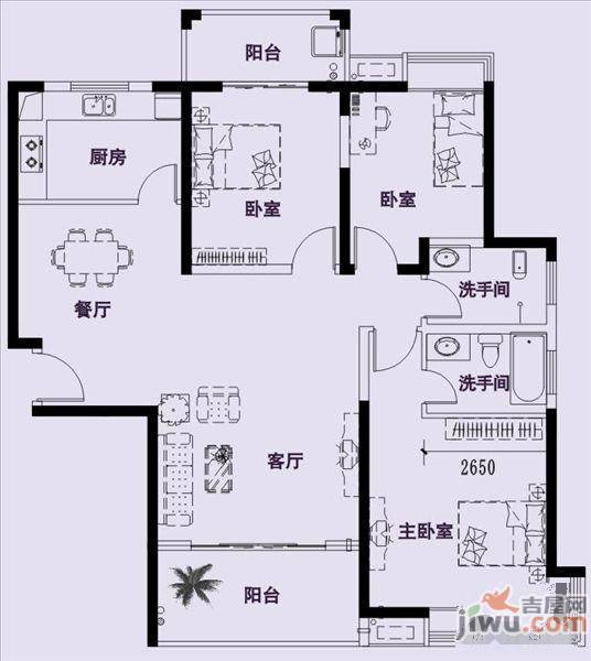 极目楚天2室2厅2卫89.5㎡户型图