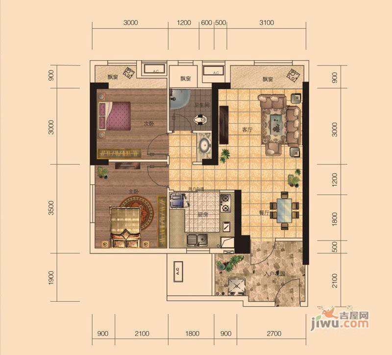 湘域城邦2室2厅1卫72㎡户型图