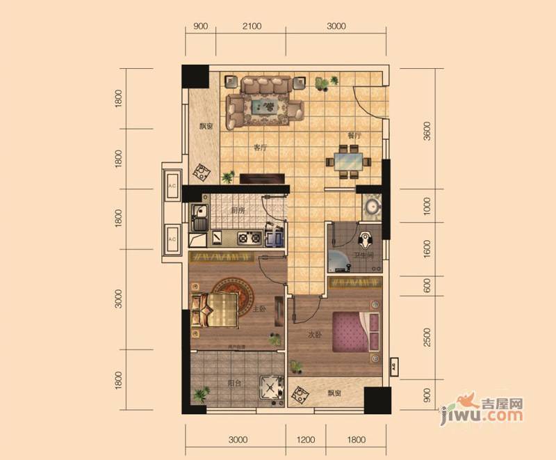 湘域城邦2室2厅1卫75㎡户型图