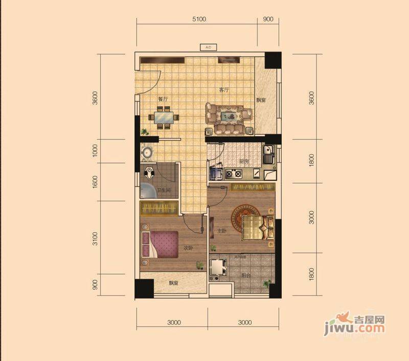 湘域城邦2室2厅1卫75㎡户型图