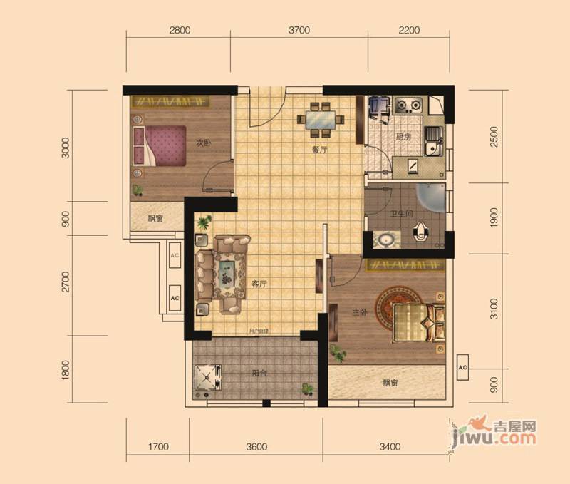 湘域城邦2室2厅1卫83㎡户型图