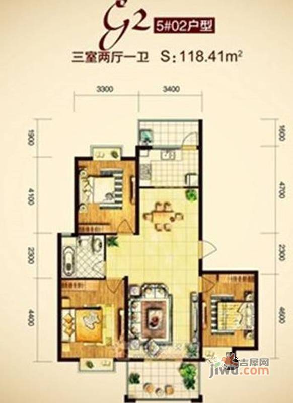 百花亭佳苑2室2厅1卫96.5㎡户型图