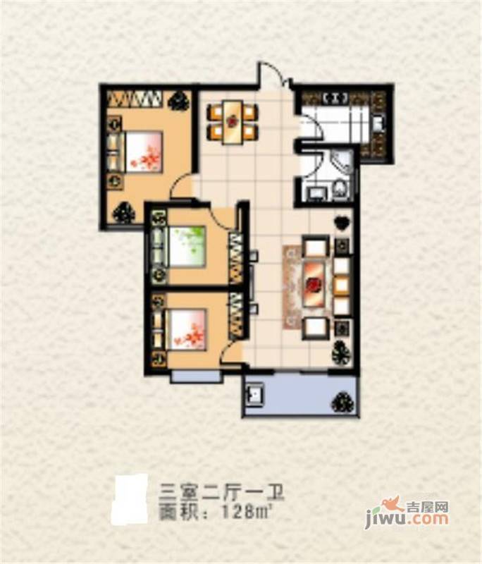 乾达盛世嘉园3室2厅1卫128㎡户型图