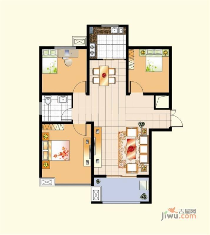 乾达又一城3室2厅1卫110㎡户型图