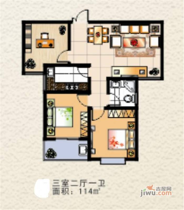 乾达又一城3室2厅1卫114㎡户型图