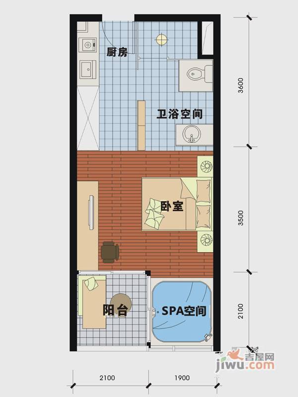 天沐温泉谷1室1厅1卫44㎡户型图