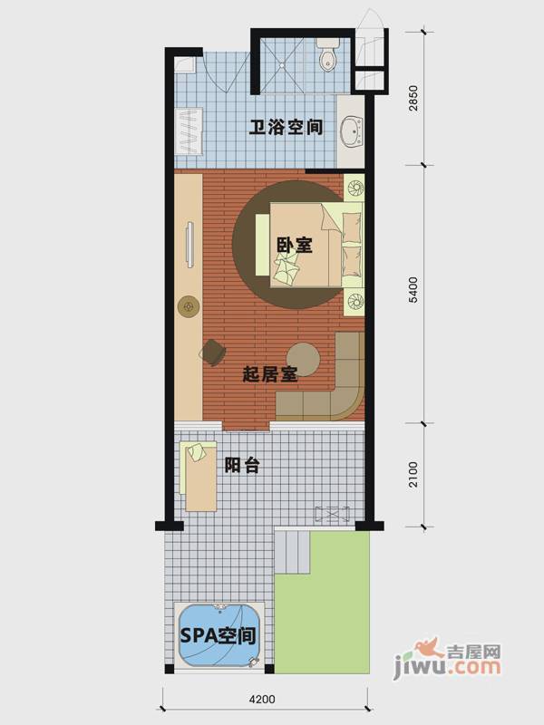 天沐温泉谷1室1厅1卫53㎡户型图