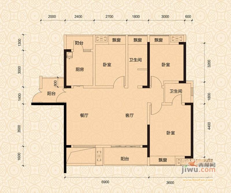 中建御山和苑3室2厅2卫115㎡户型图