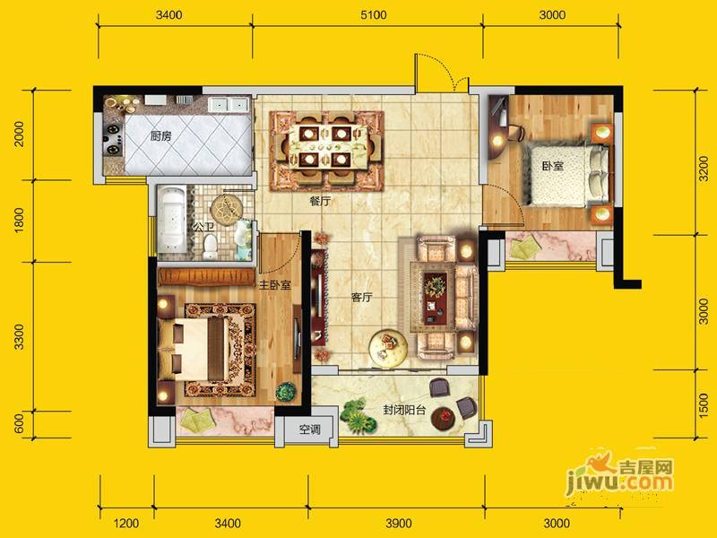 高科慧谷阳光2室2厅1卫86.5㎡户型图