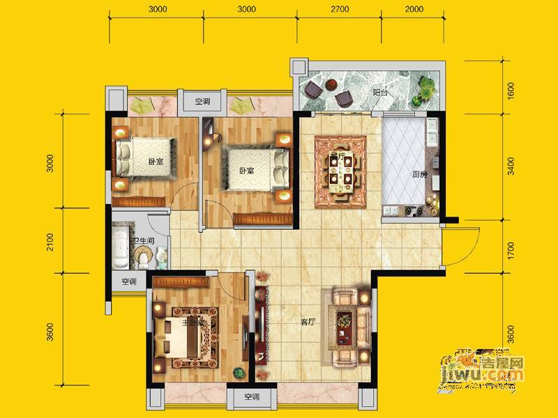 高科慧谷阳光3室2厅1卫110.2㎡户型图