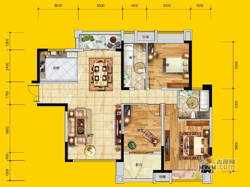 高科慧谷阳光3室2厅2卫133.1㎡户型图