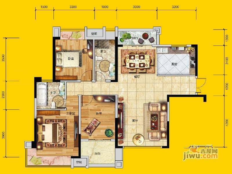 高科慧谷阳光3室2厅2卫134.2㎡户型图