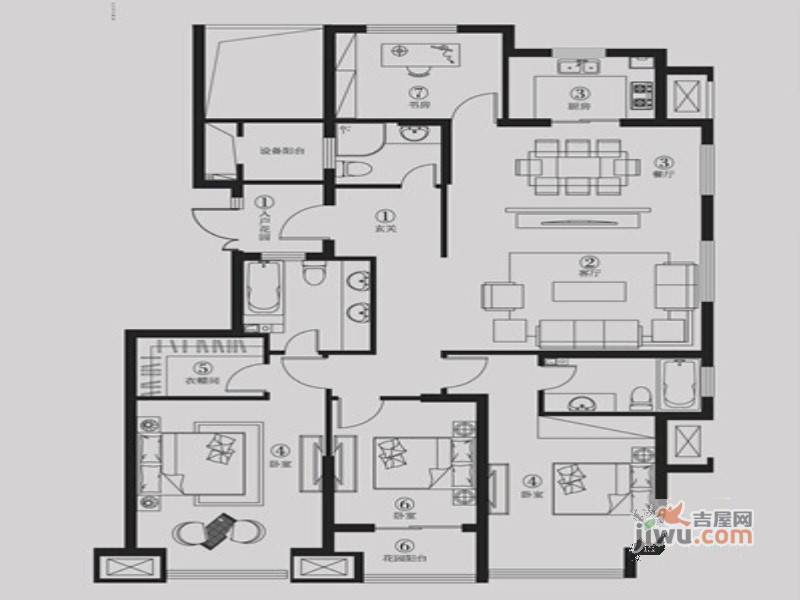 荣盛华府4室2厅3卫180㎡户型图