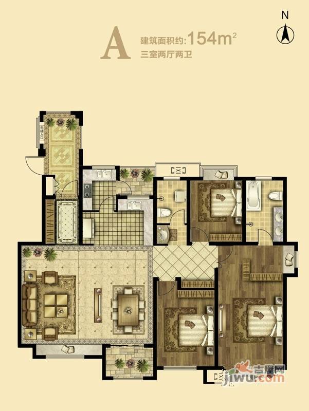 锦绣观邸3室2厅2卫154㎡户型图