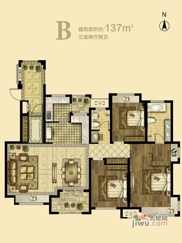 锦绣观邸3室2厅2卫137㎡户型图