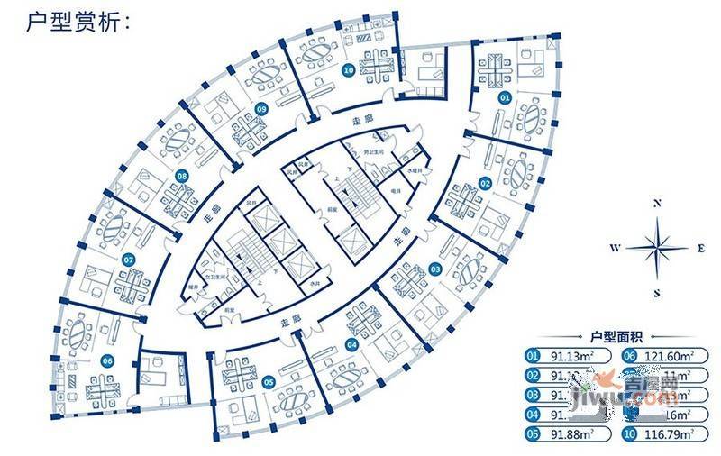 中房创展大厦普通住宅91.1㎡户型图