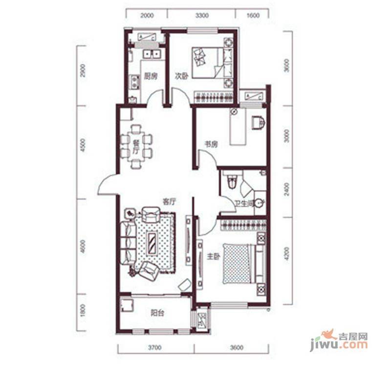 德仁·翡翠城3室2厅1卫114.8㎡户型图