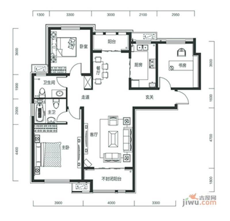 德仁·翡翠城3室2厅2卫138㎡户型图