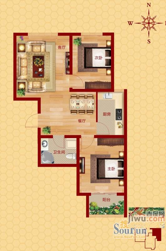 尚德佳苑2室2厅1卫81.5㎡户型图