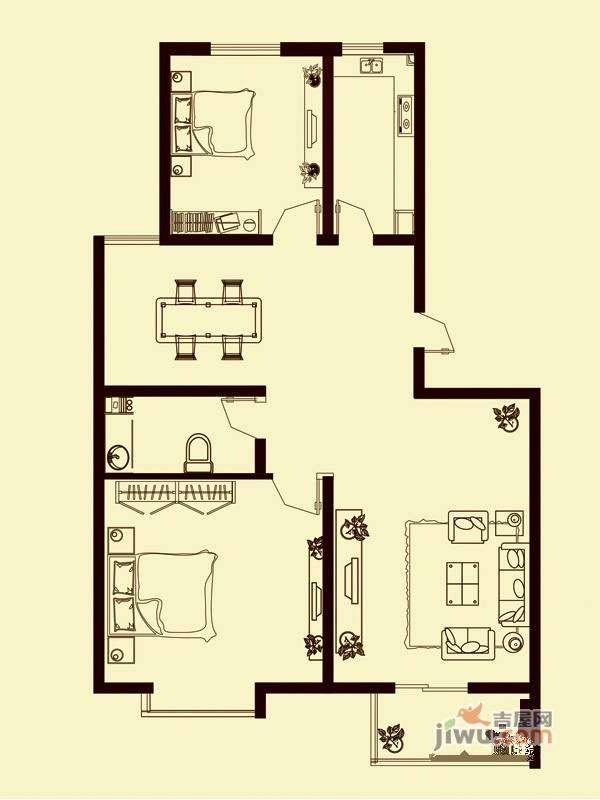 宏程华庭3室1厅1卫116.4㎡户型图