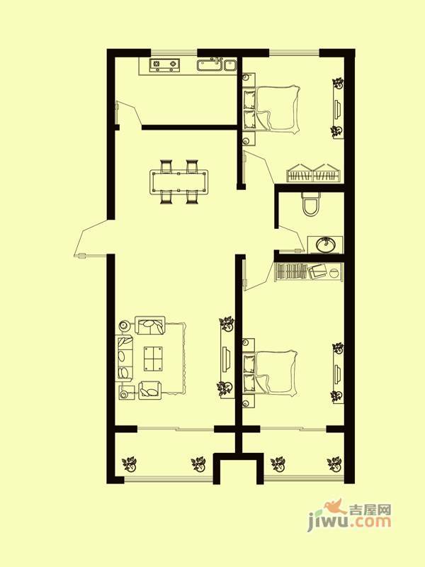 宏程华庭2室1厅1卫90.3㎡户型图