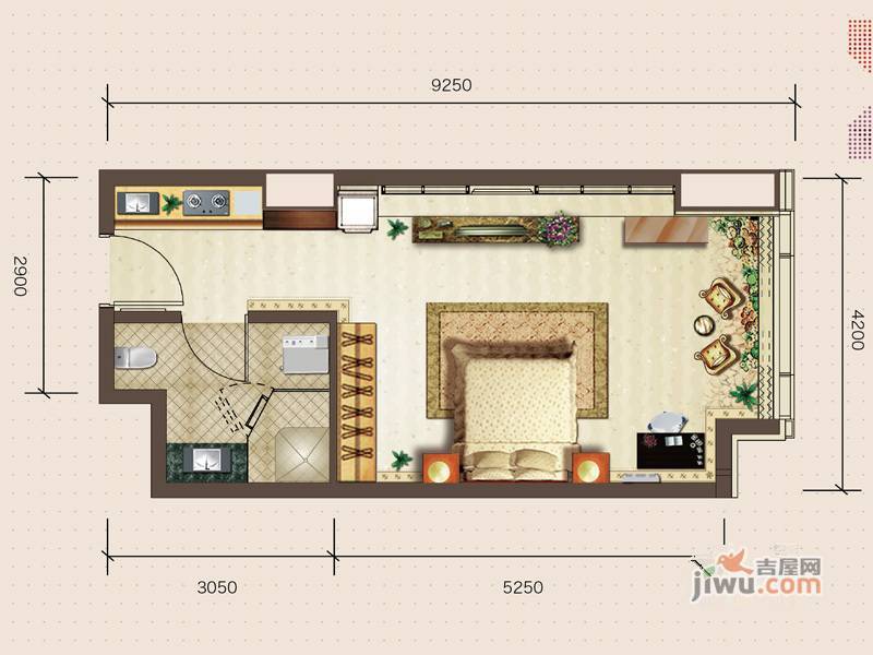 廊坊新世界中心1室1厅1卫53㎡户型图