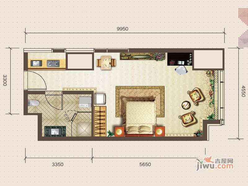 廊坊新世界中心1室1厅1卫58.1㎡户型图