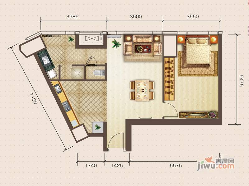 廊坊新世界中心1室1厅1卫82.5㎡户型图