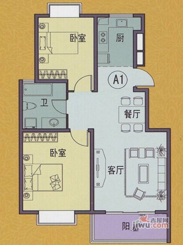 扬州印象花园2室2厅1卫87㎡户型图