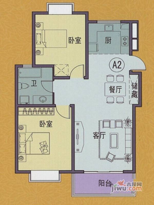 扬州印象花园2室2厅1卫97㎡户型图